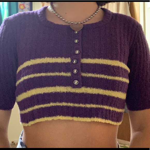 purple striped crop top - Picture 1 of 2